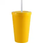 copo tampa canudo 320ml amarelo de plastico  - 1523456