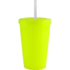 copo tampa canudo 320ml amarelo neon de plastico  - 1523476