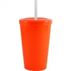 copo tampa canudo 320ml laranja neon de plastico  - 1523478