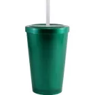 copo tampa canudo 320ml verde de plastico  - 1523464