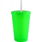 copo tampa canudo 320ml verde neon de plastico  - 1523474