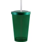 Copo tampa canudo cristal 320ml verde de plastico  - 1523578