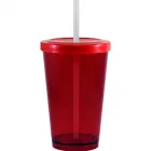 Copo tampa canudo cristal 320ml vermelho de plastico  - 1523580