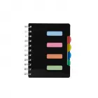 Caderno pequeno na cor preto, com bloco de notas azul, rosa, laranja e verde. - 1902877