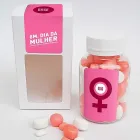 Pote com balas nas cores rosa e branco em caixa com visor para o Dia da Mulher - 1936205