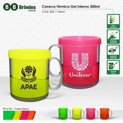 Caneca térmica gel 300 ml neon