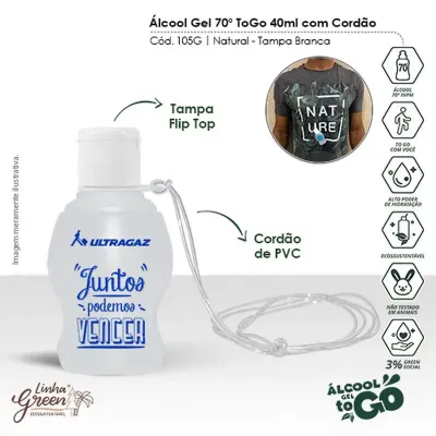  alcool gel 70 to go cordao 40ml 35g  - 1525488