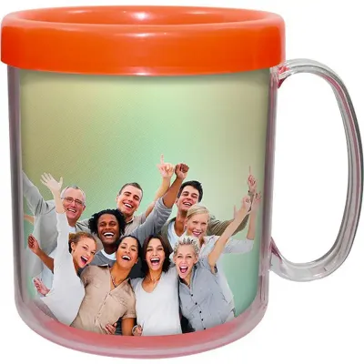 Caneca Foto Térmica Cristal Laranja Neon  300mL Refil Colorido Plástico