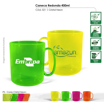  caneca redonda cristal 400ml neon cores  - 1523731