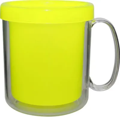 caneca térmica cristal 300ml amarelo neon de plástico  - 1524173