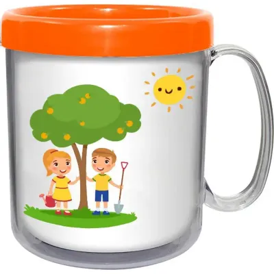 caneca termica infantil 300ml laranja neon cl de plastico  - 1525312