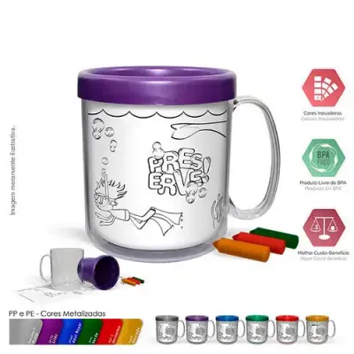  caneca termica infantil 300ml metalizado pb cores  - 1525232