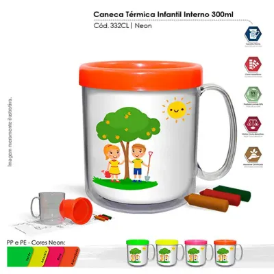  caneca termica infantil 300ml neon cl cores  - 1525313