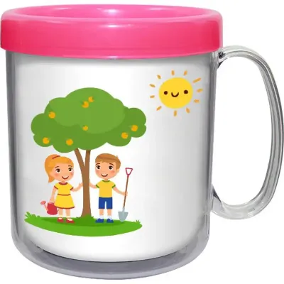 Caneca Térmica Cristal Infantil Rosa Neon