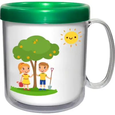 caneca termica infantil 300ml verde cl de plastico  - 1525291