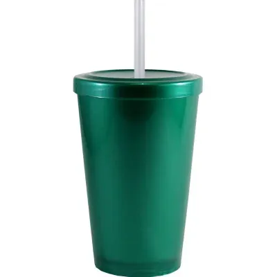 copo tampa canudo 320ml verde de plastico 