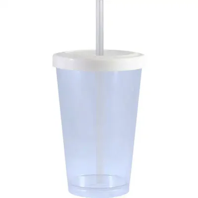 Copo tampa canudo cristal 320ml transparente de plastico 