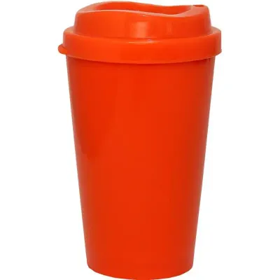 Copo tampa mug 320ml alaranjado de plastico 