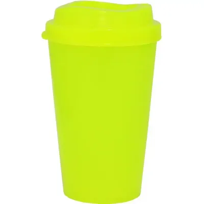 Copo tampa mug 320ml amarelo neon de plastico 