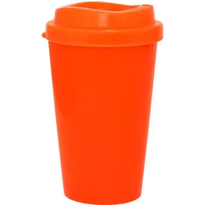 Copo tampa mug 320ml laranja neon de plastico 