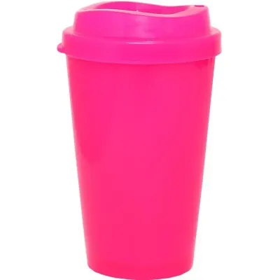 copo tampa mug 320ml rosa neon de plastico 