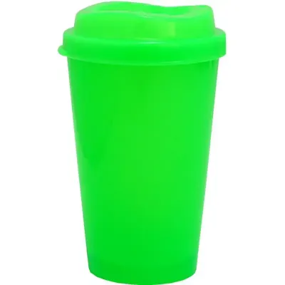 Copo tampa mug 320ml verde neon de plastico 