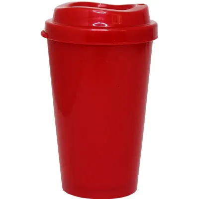 Copo tampa mug 320ml vermelho de plastico 