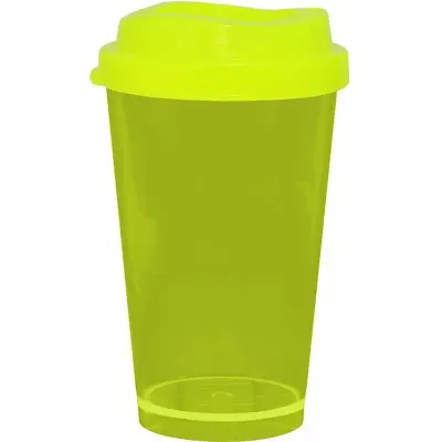 copo tampa mug cristal 320ml amarelo neon de plastico 