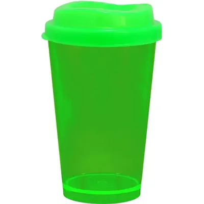 copo tampa mug cristal 320ml verde neon de plastico 