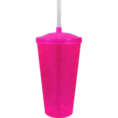 copo tampa twist cristal 600ml rosa neon de plastico  - 1524038