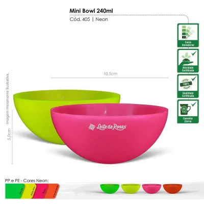  pote mini bowl 240ml neon cores  - 1524302