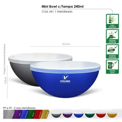  pote mini bowl tampa 240ml metalizado cores  - 1524342