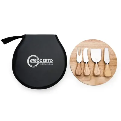 Kit queijo 5 peças com tábua de bambu em estojo 