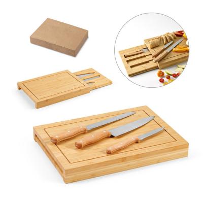 Conjunto de tábuas em bambu com 3 facas inclusas para Brindes