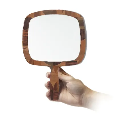 Espelho de mão quadrado em madeira