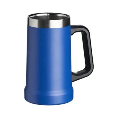 Caneca Termica 700ml de Inox externo plastico azul e pegador de plastico preto