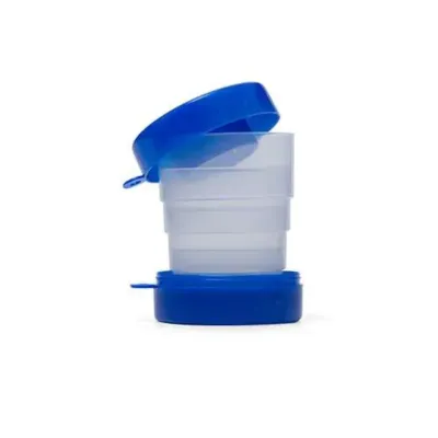 Copo Retrátil 150ml de plástico com tampa e base azul