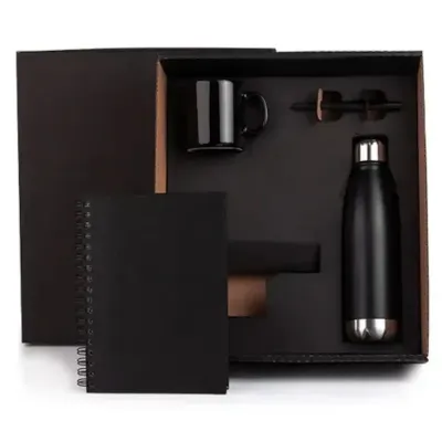 Kit com 4 itens: Garrafa, caneca, caderno, caneta