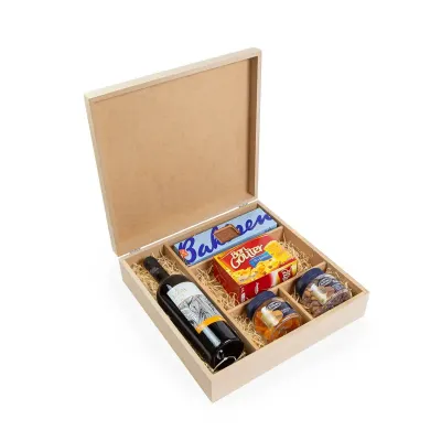 Kit vinho com aperitivos e biscoito na caixa de MDF - 1859255