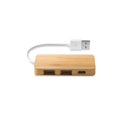 Hub em bambu com 2 portas USB-A e 1 porta USB-C - 2006272