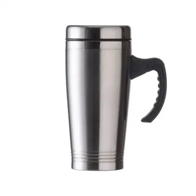 Caneca inox de 450ml, pegador de plástico e parte interna em inox