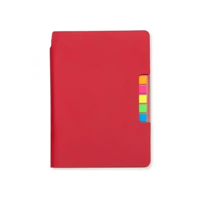 Caderno produzido em sintético vermelho com autoadesivos