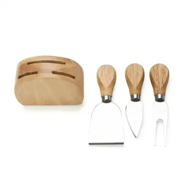 Kit queijo com três peças e base de madeira 2 - 1699728