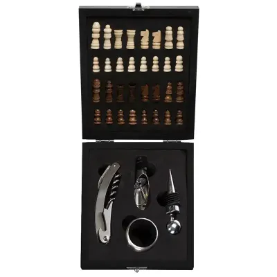 Kit vinho 4 peças em estojo tabuleiro de xadrez - 1699095