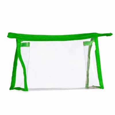 Necessaire plástica transparente com detalhe verde