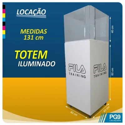 Totem expositor iluminado com torre de 80 cm e cúpula de 46 cm