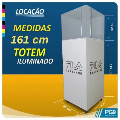 Totem expositor iluminado com torre de 115 cm e cúpula de 46 cm