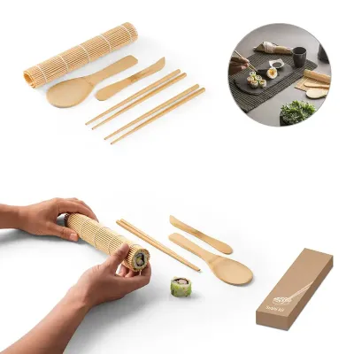 Kit para sushi em bambu com tapete
