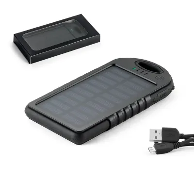 Bateria portátil solar em ABS com painel solar e LED