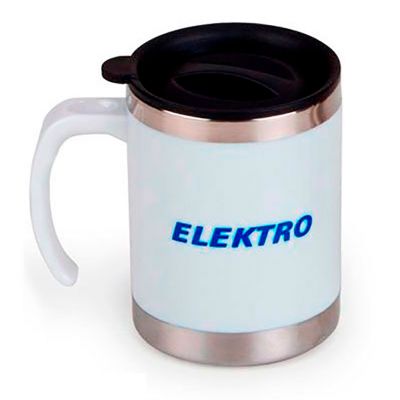 Canecas em Aluminio Personalizada | Caneca personalizada térmica 400 ml, em aço inox revestida em plástico, com tampa plástica e fecho rotacional. Disponível na cor Branca e personalizada com impressão da logomarca em silk. | ST C 04